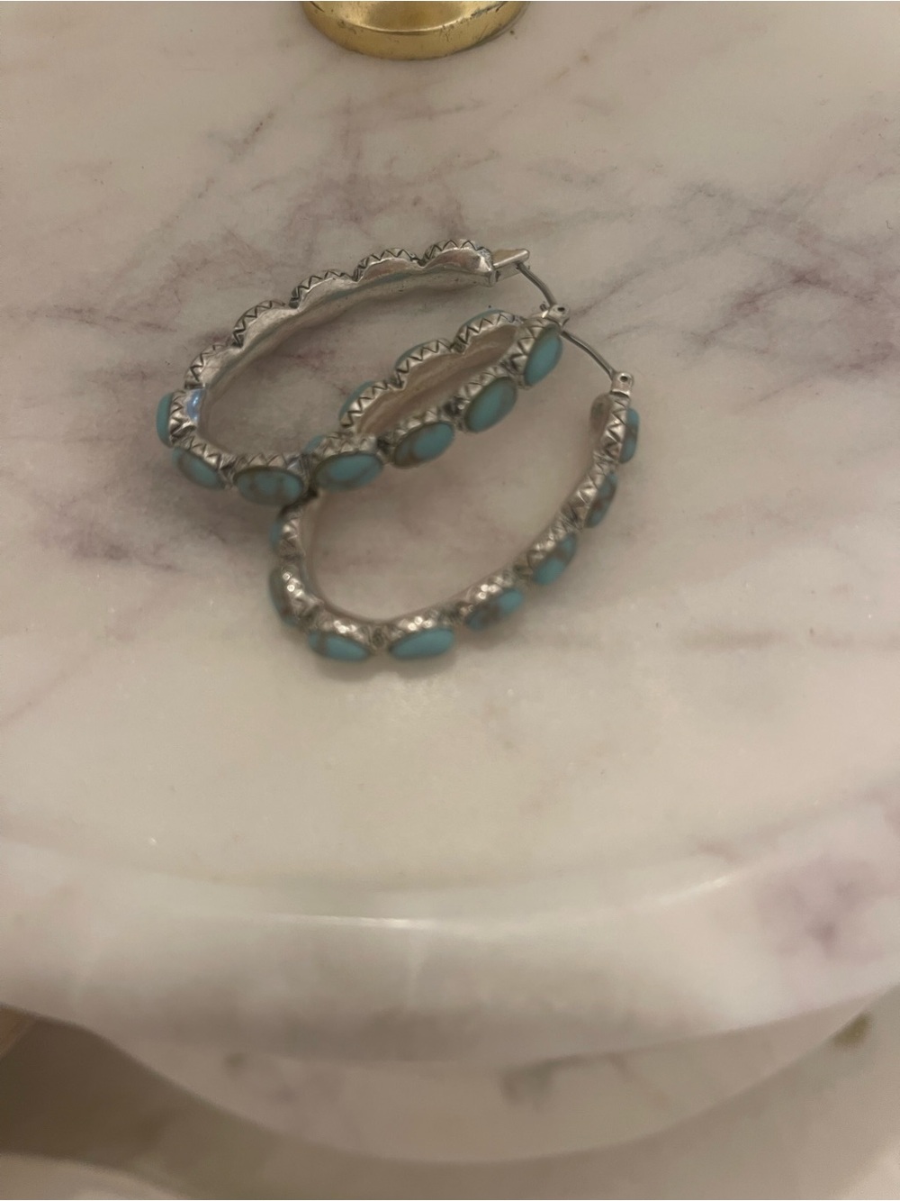 Silver Hoop Earrings with Turquoise Accents - Women Jewelry